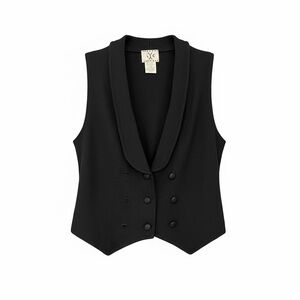 VTG ICE Women Wool Blend Black Double Breasted Vest Sz M Stretch Fitted Feminine